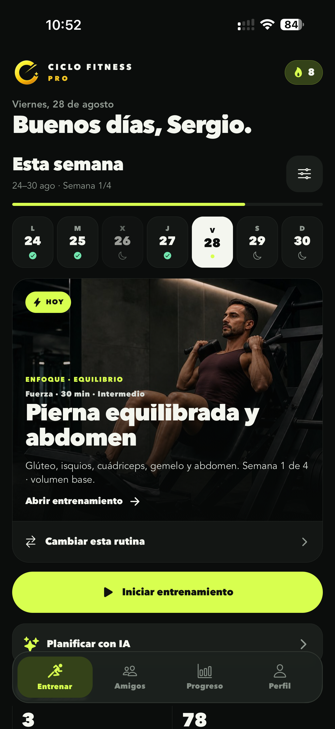 Captura real de la pantalla de inicio de Ciclo Fitness