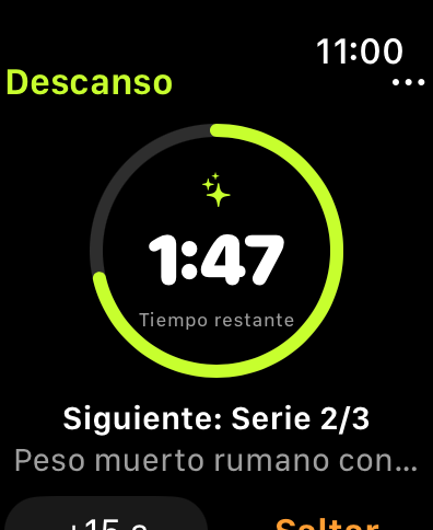 Captura real del descanso en Ciclo Pro Watch