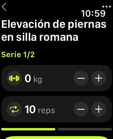 Captura real del registro de series en Ciclo Pro Watch